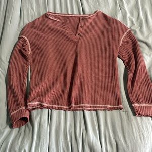 SHEIN Waffle Knit Henley Long Sleeve Shirt